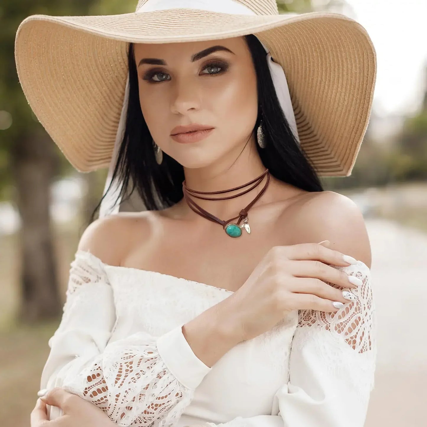 Vintage Bohemiskt Hängsmyckeshalsband med Turkos