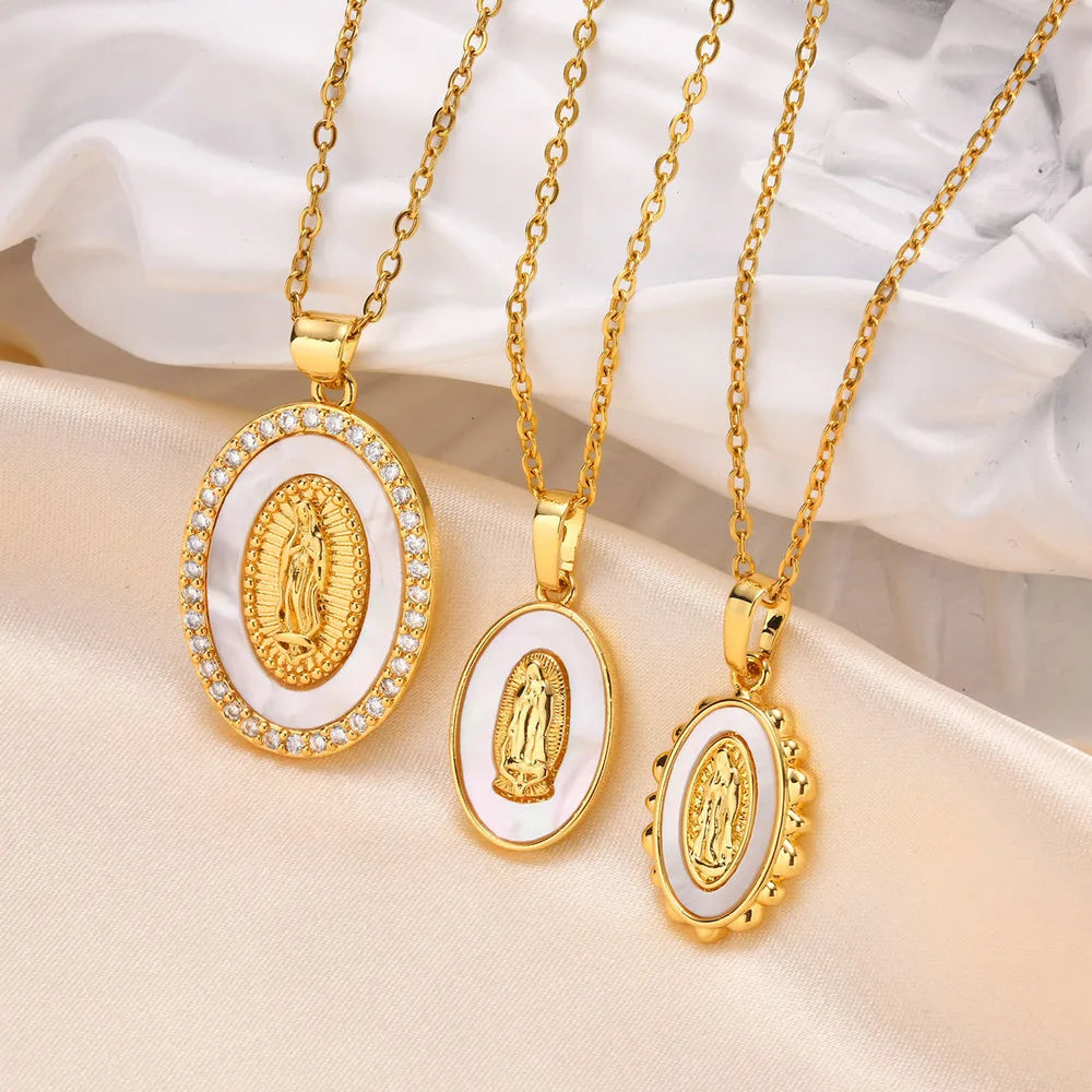 Guldfärgad Mary Oval Hänge Halsband
