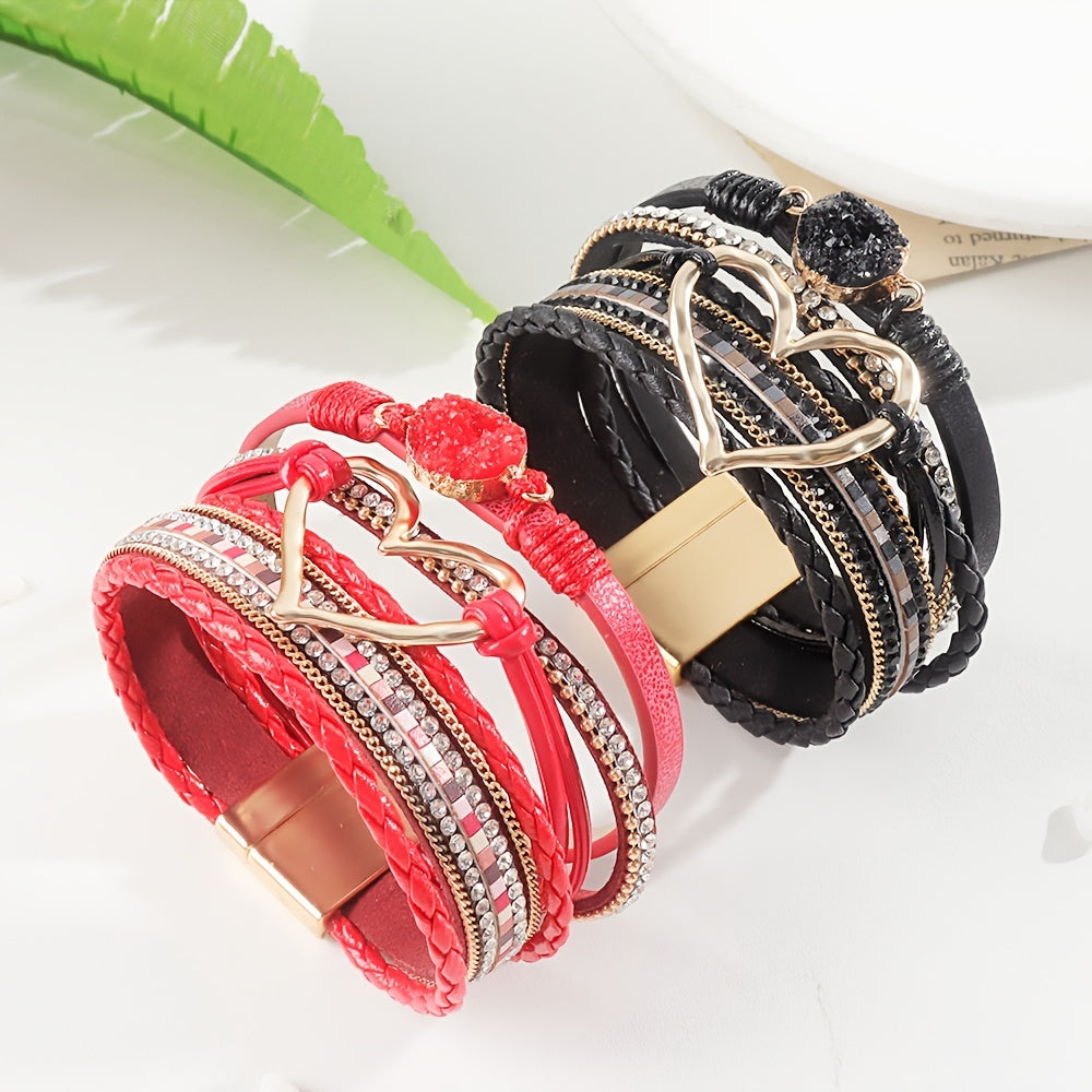 Bohemiskt läderarmband i flera lager 
