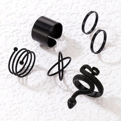 Bergqvist™ | Black Snake & Geometric Ring Set