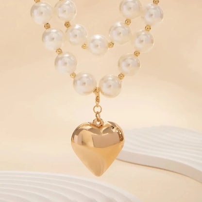 Bold Statement Pearl Layered Heart Necklace