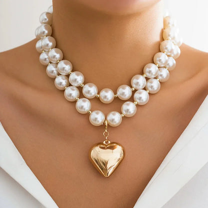 Bold Statement Pearl Layered Heart Necklace