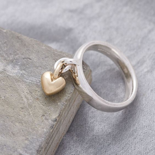Vintage hängande hjärtformad silverring