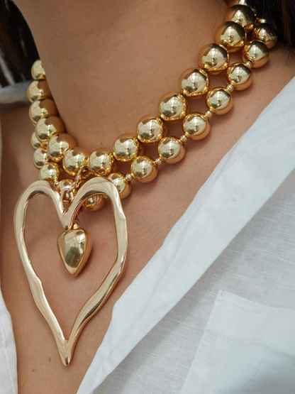 Set of 2 Heart-Shaped Beaded Necklaces