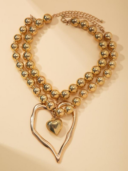 Set of 2 Heart-Shaped Beaded Necklaces