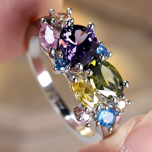 Vintage färgglad kristall silverring