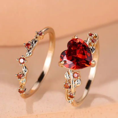 Hjärta &amp; Rubin Ring Set