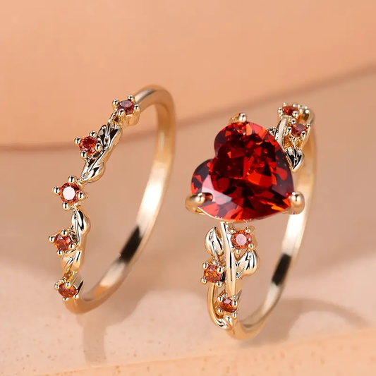 Hjärta &amp; Rubin Ring Set