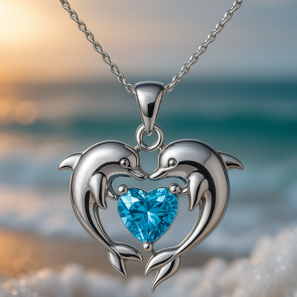 Halsband med dubbelt kärleksdolphin i silveropal