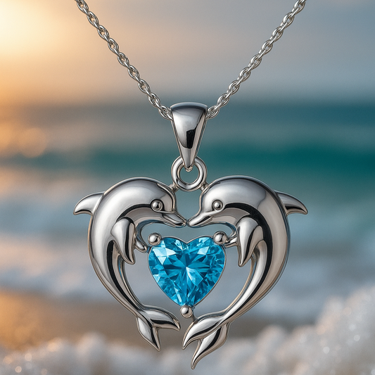 Halsband med dubbelt kärleksdolphin i silveropal