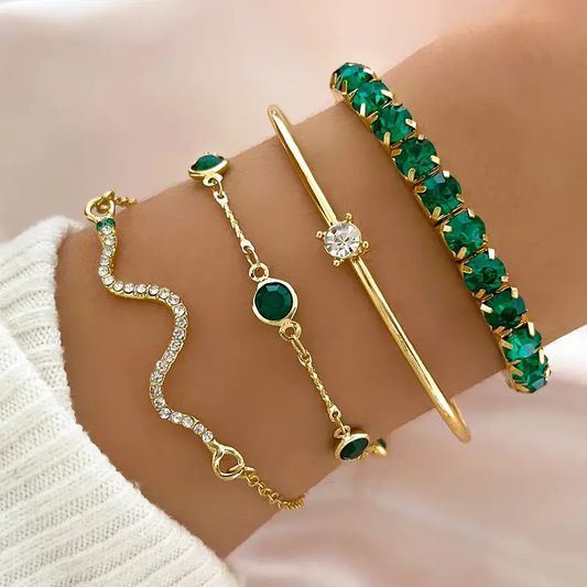 Vintage grönt zirkonia armbandsset 