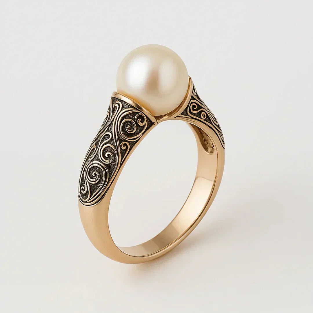 Vintage pärlprydd gyllene ring