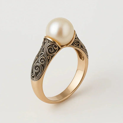Vintage pärlprydd gyllene ring