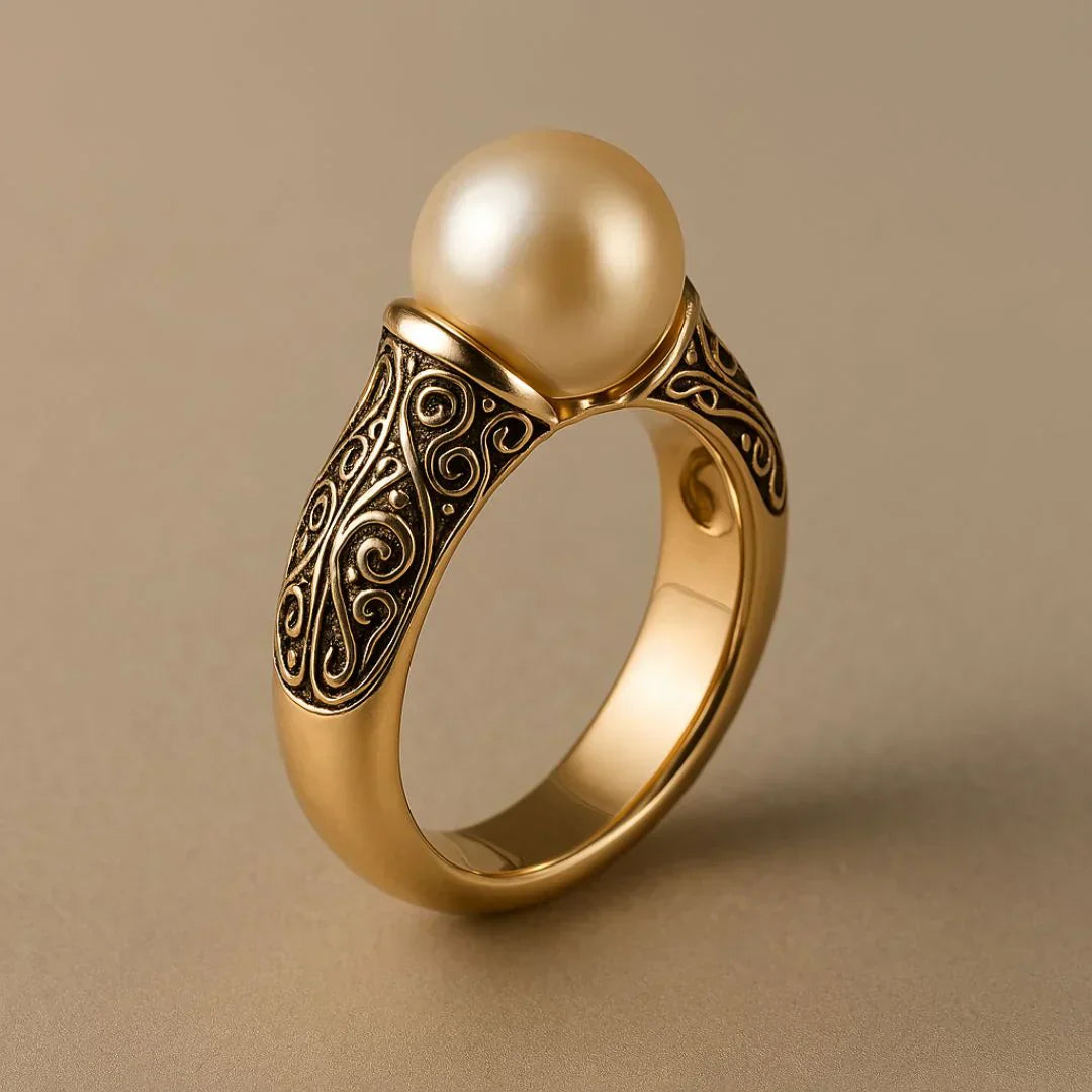 Vintage pärlprydd gyllene ring