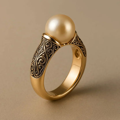 Vintage pärlprydd gyllene ring