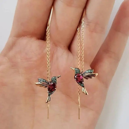 Emaljörhängen med kolibri och zirkoniumoxider 