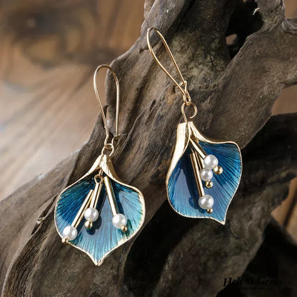 Eleganta blå lotus silverörhängen
