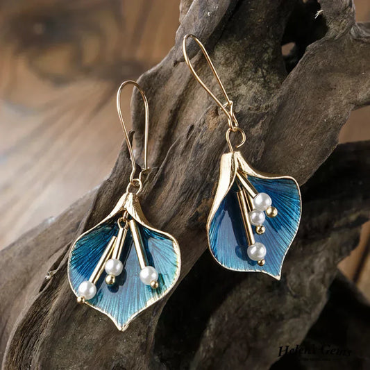 Eleganta blå lotus silverörhängen